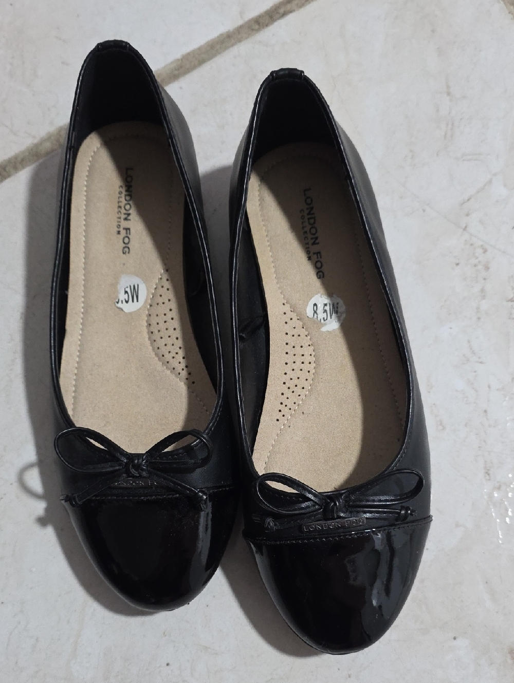 London Fog Black Patent Bow Ballet Flats